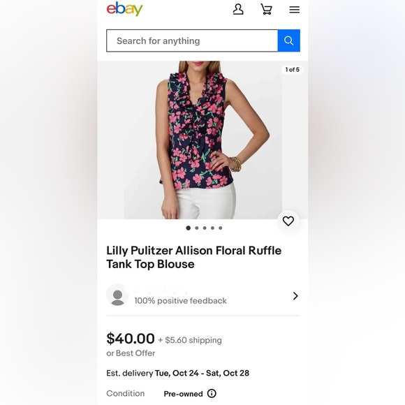 Lilly Pulitzer Allison Floral Ruffle Sleeveless Top, EU condition, size XS - Picture 9 of 10